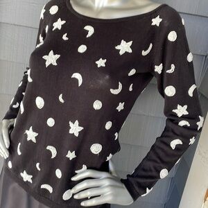 VTG Adrienne Vittadini Stars, Moon & Sun Beaded Sweater, S